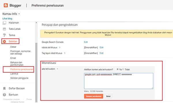 Cara Menambah Ads.txt Di Blogspot