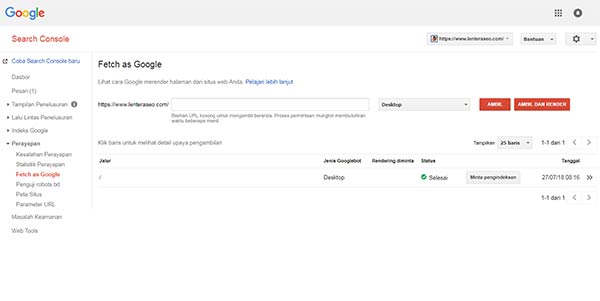 fetch as Google di Google Search Console fetch as Google
