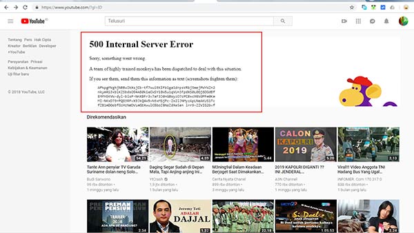 YouTube: Error 500 Internal Server  