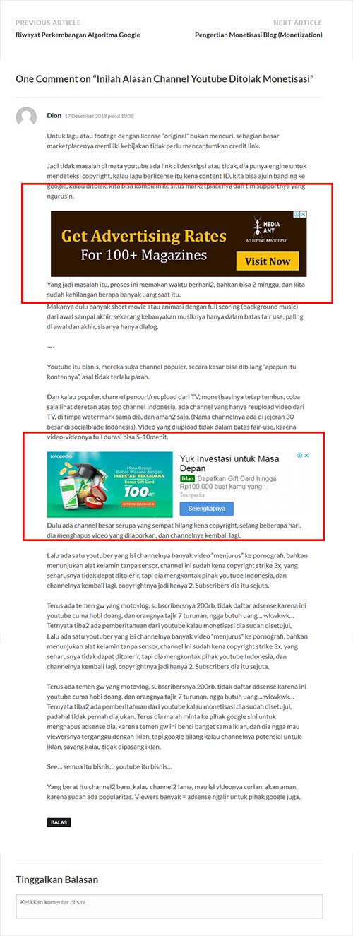 Iklan Di Komentar
