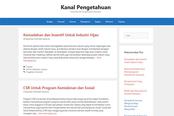 Tampilan Kanal Pengetahuan menggunakan wordpress blog kanal pengetahuan wordpress