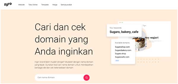 Cek nama domain melalui Zyro