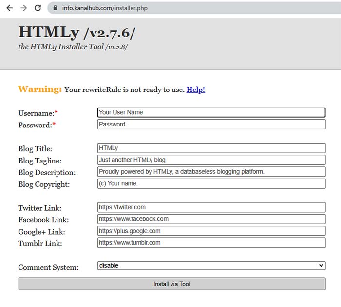 Install HTMLy via Tool